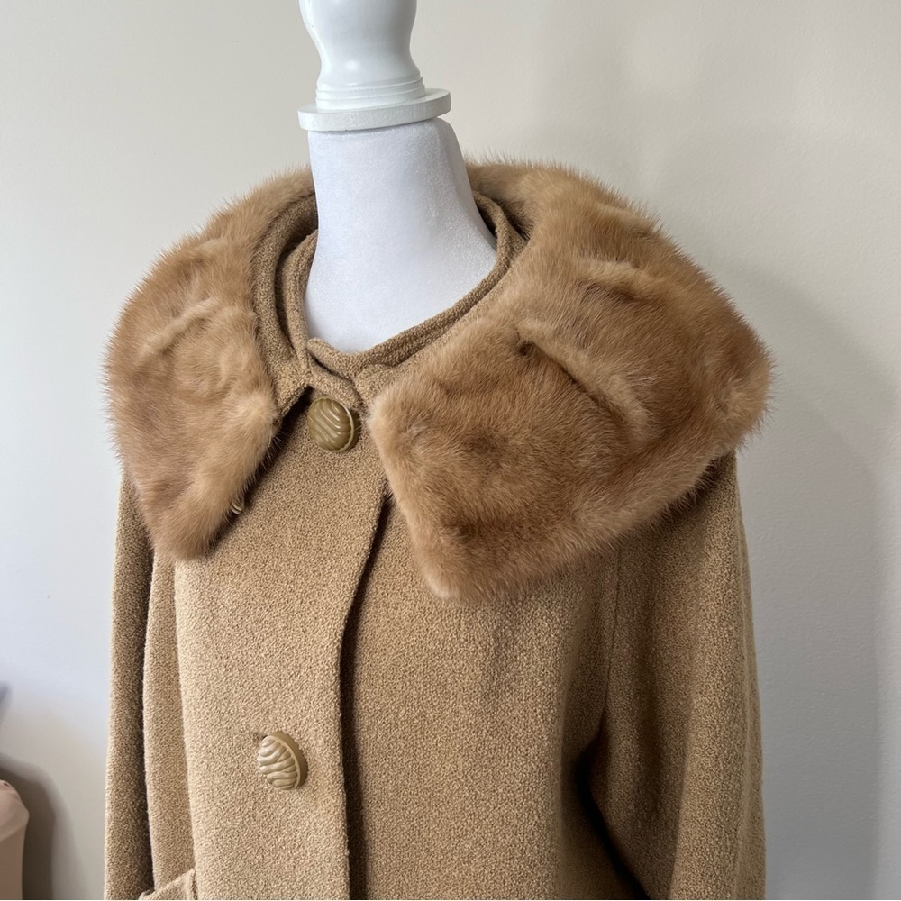 Vintage 1950s Stevens Hockanum Fabric Topaz Mink Boucle Fabric Top Coat - Picture 8 of 11